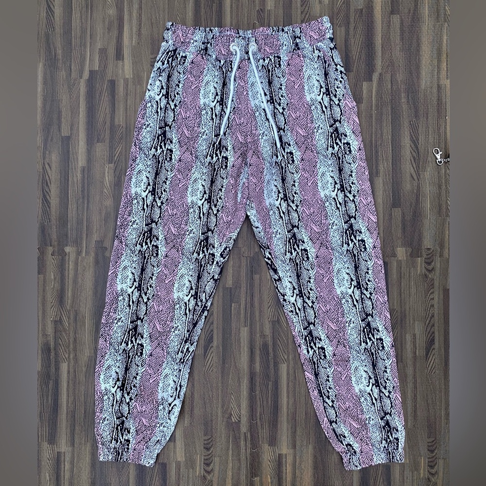 NWT - Like An Angel - Pink and Black Reptile Print Drawstring Joggers - Size L